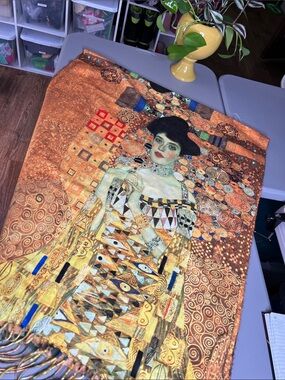 Ornate Gold Portrait Wall Hang Tapestry - Decorative Home Art or Shawl 28.5”x68”